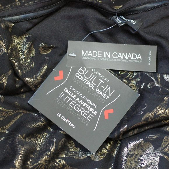 TAGS ON Shiny Black and Gold One Shoulder Dress from Le Chateau - Picture 5 of 5